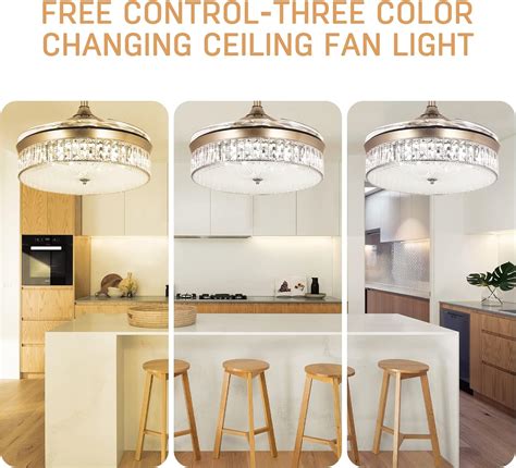 Buy STERREN 42 Inch Crystal Ceiling Fan with Light,Modern Retractable ...