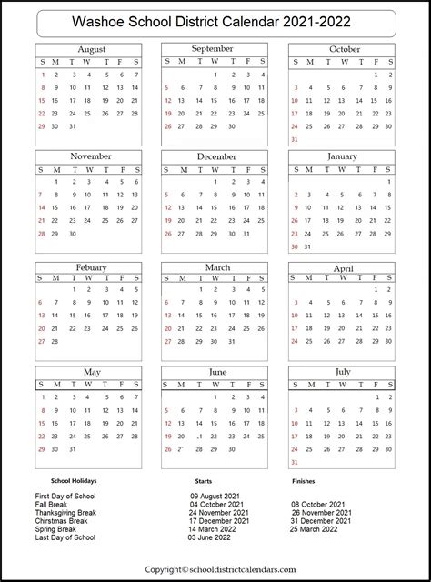 Washoe County School District Proposed Calendar 2022-23 | School ...