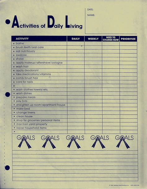 Printable Activities Of Daily Living Checklist - Printable Board Games