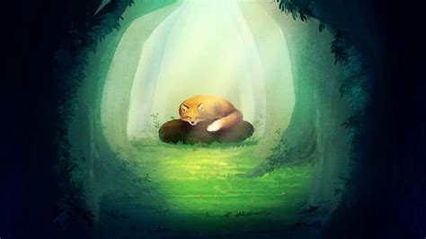 Download wallpaper 1920x1080 fox, stone, forest, trees, art full hd ...