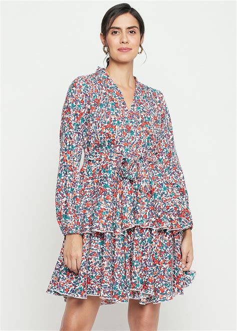 Get Floral Printed V-Neck Layered Short Dress at ₹ 2060 | LBB Shop