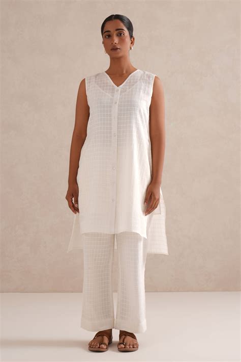 Safed Checkered Co-Ord Set – Cyan India