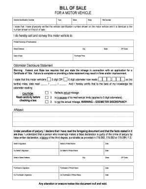 Bill Of Sale Motor Vehicle Form - Fill and Sign Printable Template Online