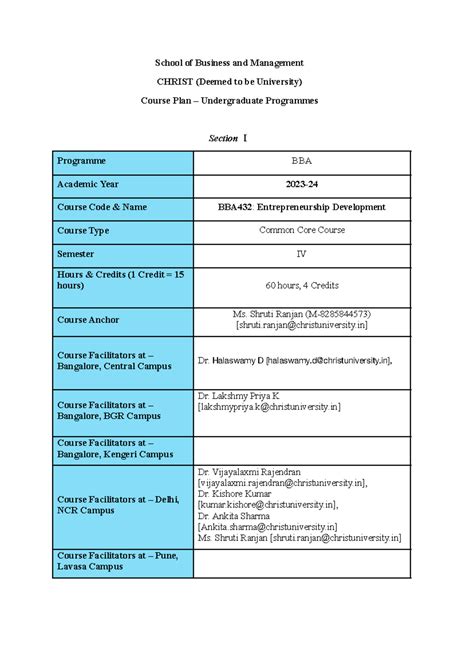 Course Plan-ED-BBA432 2024 - School of Business and Management CHRIST ...