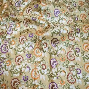 Buy Dark Beige Indian Brocade Fabric by the Yard Banarasi Bridal Silk ...