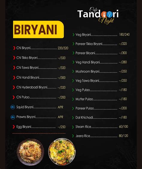 Menu at Cafe Tandoori night, Malvan