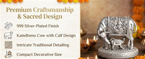 Buy CraftVatika 999 Pure Silver-Plated Kamdhenu Cow with Calf Idol ...