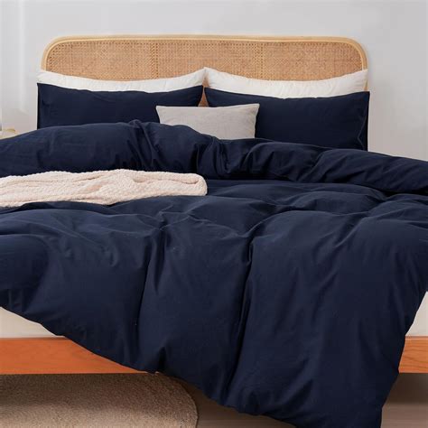 Amazon.com: ATsense Navy Blue Duvet Cover King, 100% Washed Cotton ...