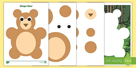 2D Shape Bear Cutting Skills Worksheets, Shape Bear Worksheets