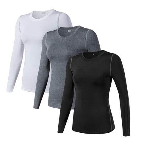 WANAYOU Women's 2-3 Pack Compression Shirt Dry Fit Long Sleeve Running ...