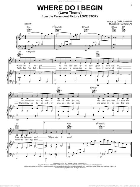 Where Do I Begin (Love Theme) sheet music for voice, piano or guitar