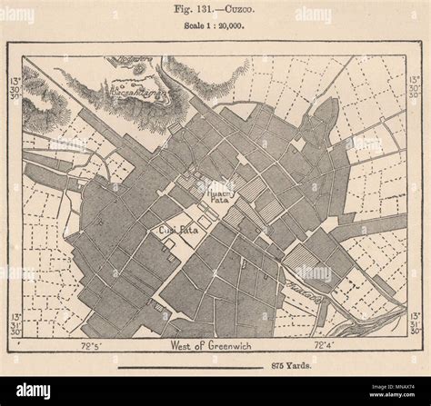 Cuzco/Cusco. Peru 1885 old antique vintage map plan chart Stock Photo ...
