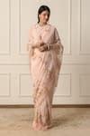 Buy Pink Satin, Sequins, Embroidered Saree With Unstitched Blouse Piece ...