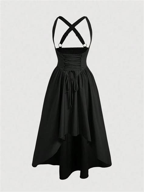 SHEIN MOD Plus Size Milkmaid Dress Buckle Waist Belted High Low Women ...