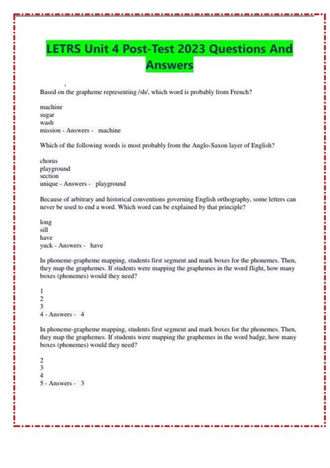 LETRS Unit 4 Post-Test 2023 Questions And Answers - LETRS Unit 4 Post ...