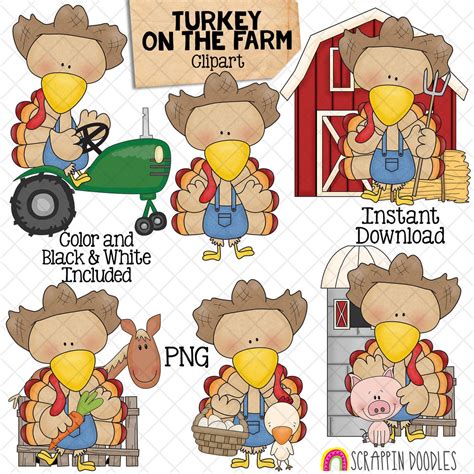 Turkey Clipart - Farmer Turkeys Clip Art - Cute Turkeys on the Farm ...