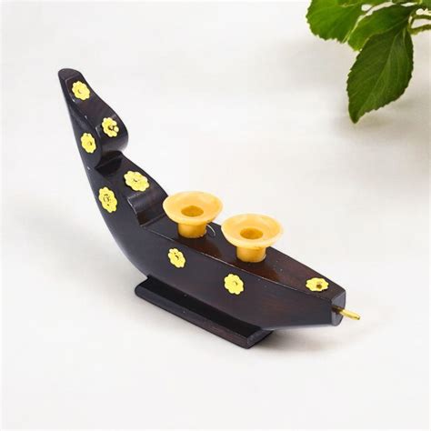 Artisanal Wooden Snake Boat Candle Holder - South Indian Home Décor ...