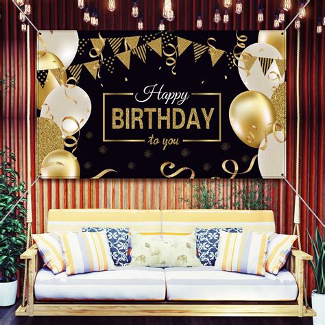 Blulu Large Black and Gold Happy Birthday Backdrop Banner India | Ubuy
