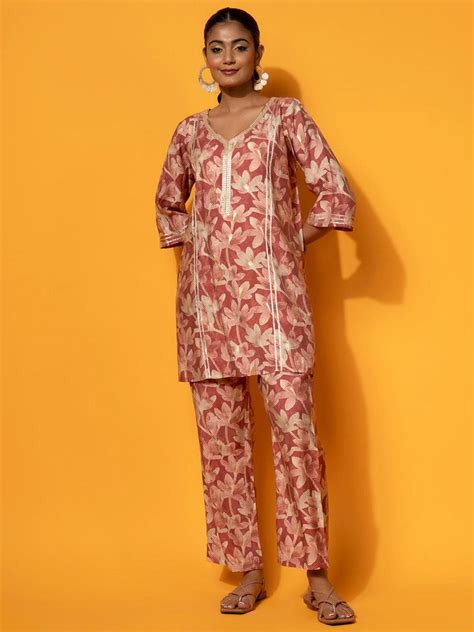 Buy Rust Printed Silk Blend Co-Ords Online at Rs.989 | Libas