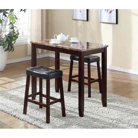 Dexmalle Espresso 3 Piece Glossy Marble Print Dinging Table and Stools ...