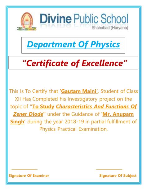 Physics Investigatory:To Study V-I Characteristics Of Zener Diode | DOCX