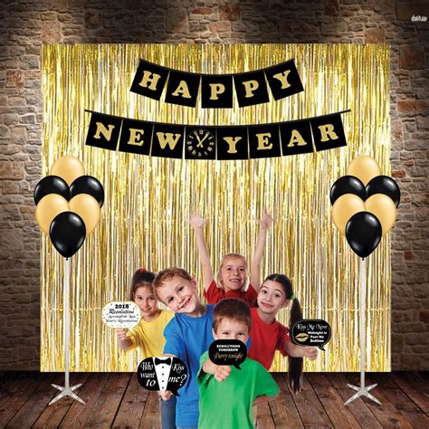HAPPY NEW YEAR Combo Included 3 Pcs GOLDEN Foil Curtain, 1 Set HAPPY ...