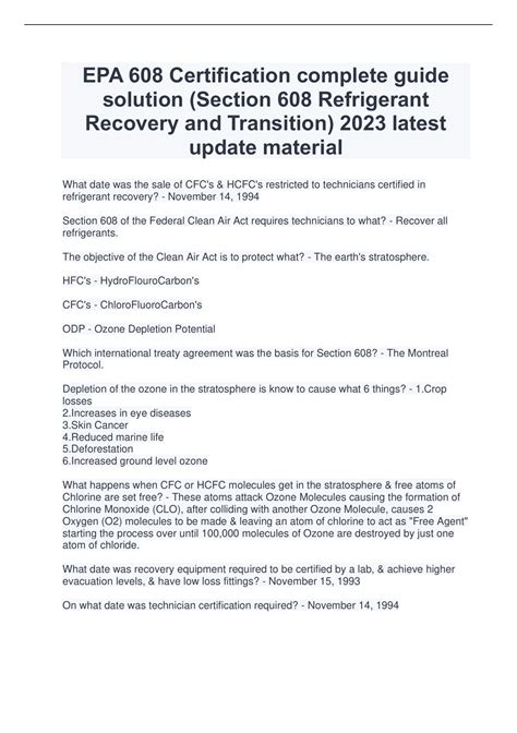 EPA 608 Certification complete guide solution (Section 608 Refrigerant Recovery and Transition ...