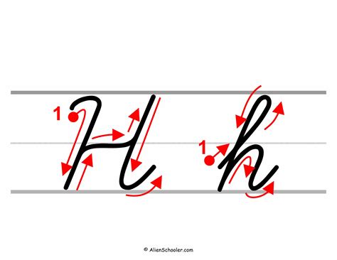How To Write Cursive H (With Arrows) - Free Printable PDF - Alien Schooler