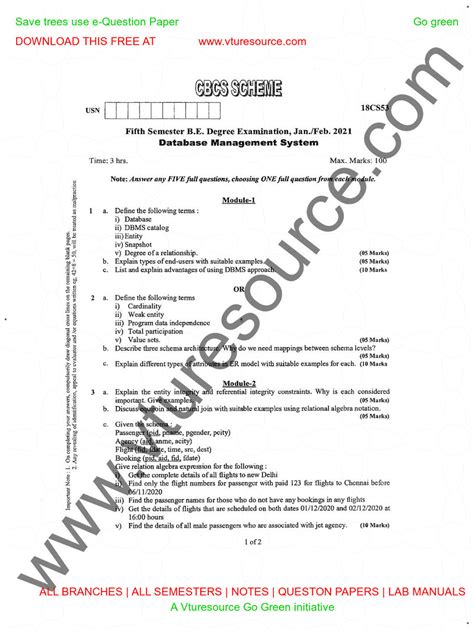 Database management system model paper - Studocu