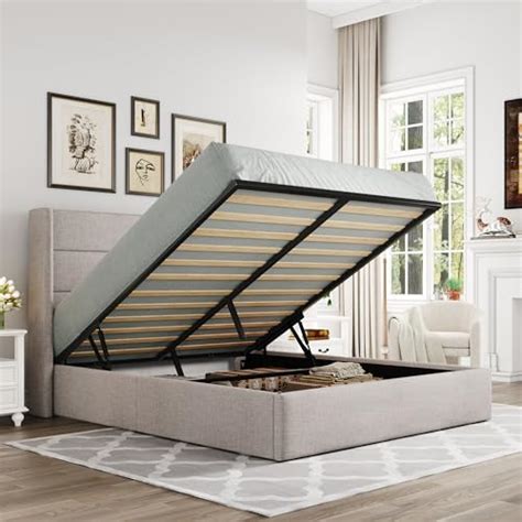 Buy Allewie Queen Size Lift Up Storage Bed, Modern Wingback Headboard ...