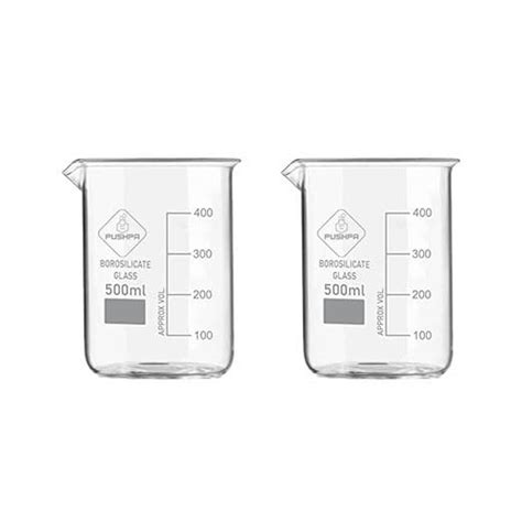Borosilicate 3.3 Glass Beaker 500 ml (Pack of 2) with Graduation Marks ...