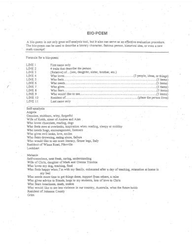 Image result for Bio Poem Examples
