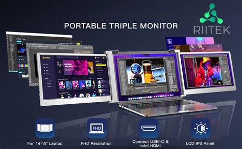 Riitek 14" Fhd 1080P Portable Dual Monitor 2 Screen Extender For 15-17 ...