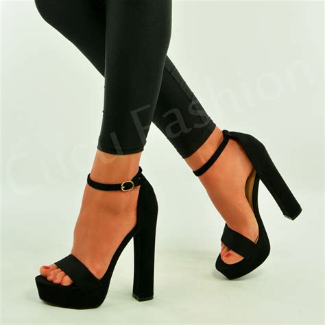 Womens Ladies Platform High Block Heel Strappy Sandals Ankle Strap ...