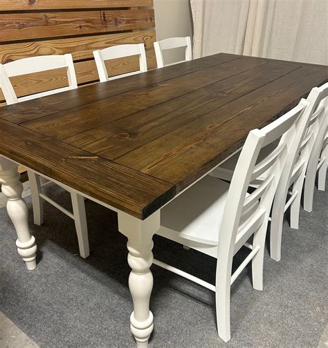 7ft French Country Farmhouse Dining Table: Dark Walnut Top, Turned Legs ...