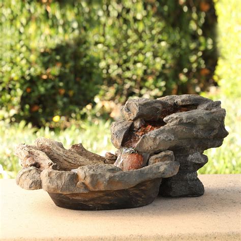 Alpine Corporation 9" Tall Indoor/Outdoor River Rock Waterfall Tabletop ...