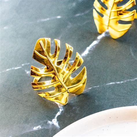 Monstera Leaf Gold Napkin Rings (Set of 6) | Table Napkin Rings | Set ...