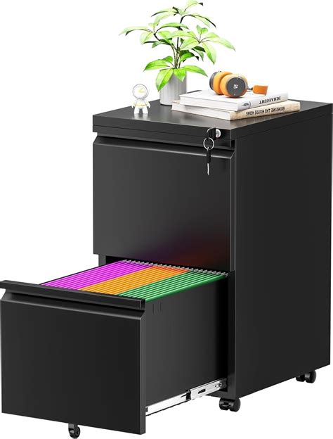 SOLAURA 2 Drawer File Cabinet with Wheels & Lock, Metal Rolling File ...