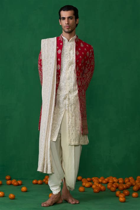 ETHNIC RED SHERWANI SET – AGASHE
