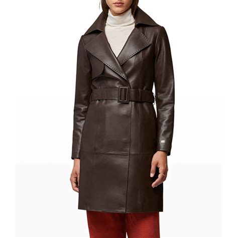 Dark Brown Minimal Women Leather Coat