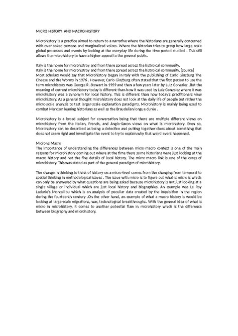 MICRO HISTORY AND MACRO HISTORY: An Analytical Overview - Studocu