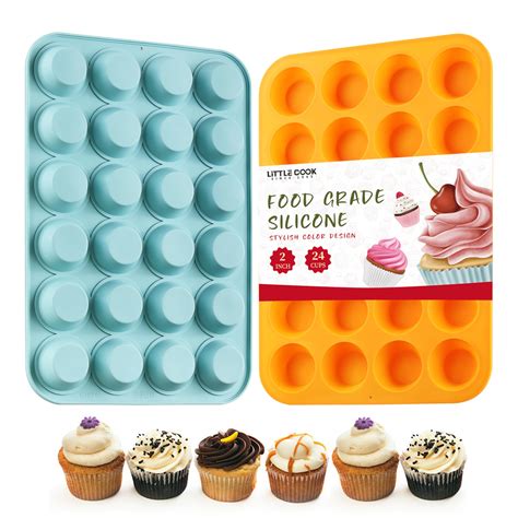 Amazon.com: 2PCS Silicone Mini Muffin & Cupcake Pan Set, Little Cook 24 ...