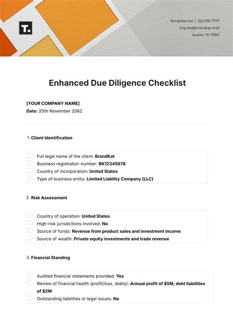Free Enhanced Due Diligence Checklist Template to Edit Online