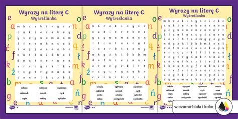 Wyrazy na literę C | Wykreślanka | Alfabet i litery