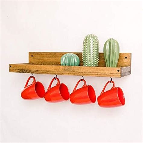 Genuine Decor Wood Coffee Mug Shelf With Hooks Wall Rack (Black, Brown ...
