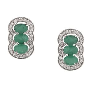 RR FOREVER EMERALD CUBIC ZIRCONIA 92.5 SILVER RHODIUM PLATED EARRING ...
