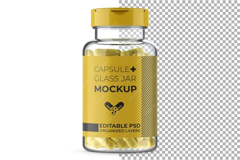 Premium PSD | Capsule flip top clear glass jar mockup