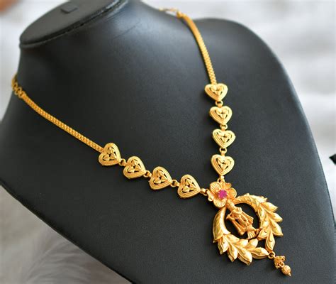 Matte gold tone ruby stone kerala style krishna heart necklace dj-4460 ...