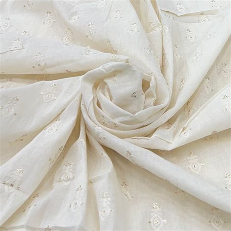 White Cotton Thread Sequins Butti Embroidery – Saroj Fabrics