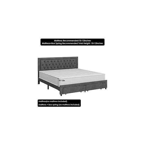 Buy Queen Bed Frame with 2 Storage Drawers, Fabric Upholstered Platform ...